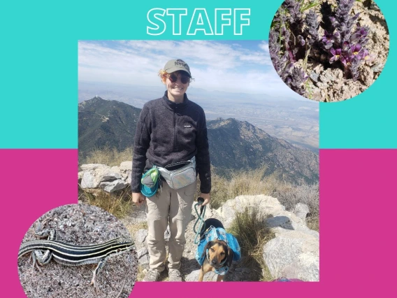 Image of Paige and their dog, with Meet Our Staff up top and Paige written below. 